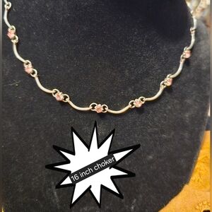 Elegant Silver and Pink Rhinestone Choker Necklace
